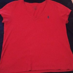 Authentic POLO RALPH LAUREN red vneck tshirt S